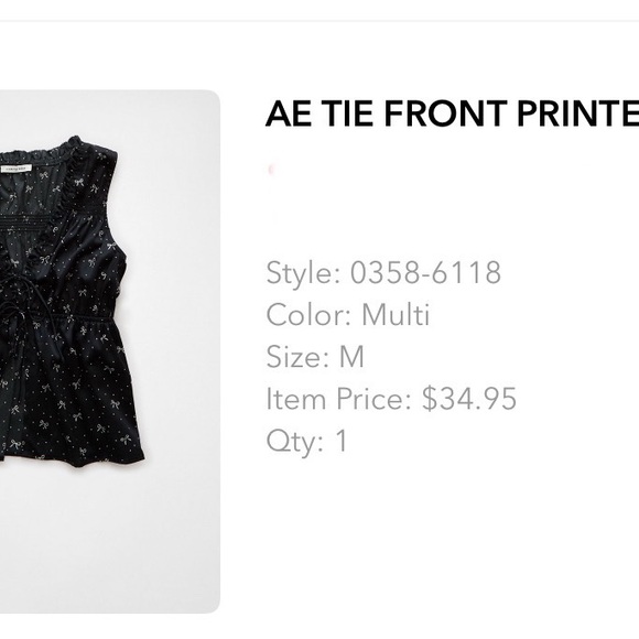 American eagle 🦅 Black Sleeveless Top with Bow Pattern open front - Picture 10 of 13